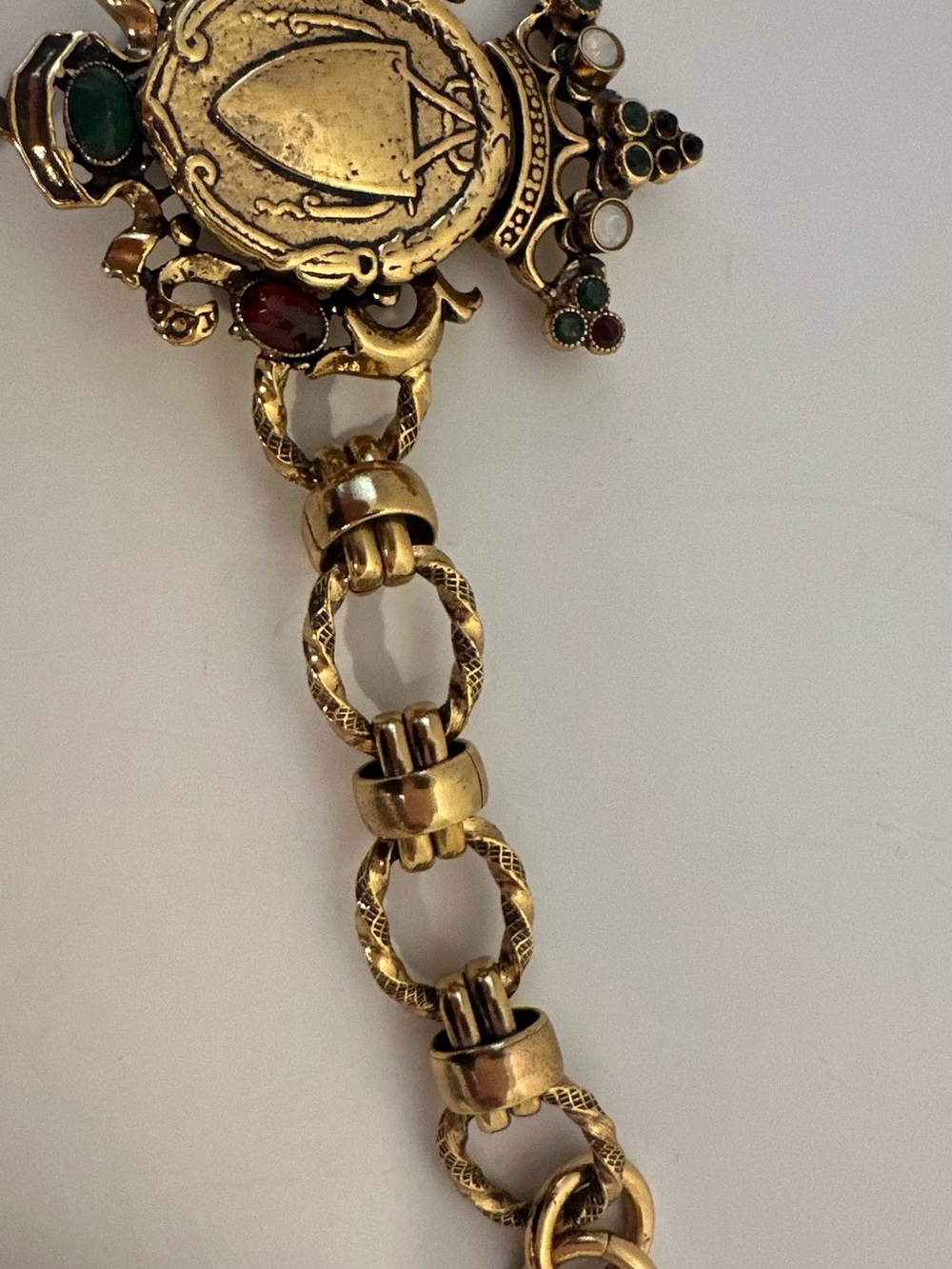 Gold-Tone Crest Bracelet with Red, Green & Pearl Drop - Picture 6 of 12